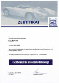 Zertifikat Fachbetrieb für historische Fahrzeuge